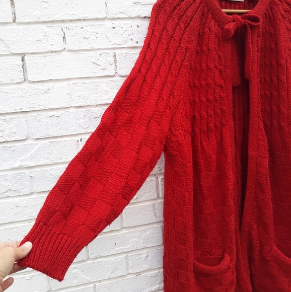 Vintage Sweater Cardigan Granny Red Wool Blend - Picture 7 of 9